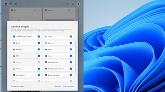 Adicionando widgets clicando no símbolo + no Windows 11. Fonte: Oficina da Net (Luiz Jahn)