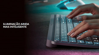 Teclado sem fio MX Keys S da Logitech com teclas retro iluminadas. Fonte: Logitech