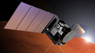 Imagem ilustrativa do Mars Express na órbita do planeta Marte. Fonte ESA