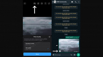 Captura de tela do envio de imagens em alta resolução (HD) no WhatsApp beta. Fonte: WABetaInfo