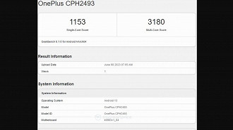 Teste do OnePlus Nord 3 no Geekbench. Fonte: mysmartprice