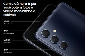 Conjunto de câmeras do Galaxy M54 5G (Imagem: Samsung Brasil/Divulgação)