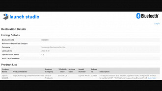 Certificação do processador Exynos W930 (S5E5515) no site do Bluetooth SIG. Fonte: Twitter (@Tech_Reve)