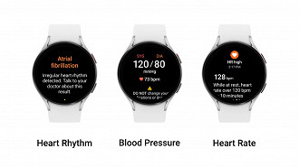 Imagem ilustrativa das notificações de ritmo cardíaco irregular que serão disponibilizadas para o Galaxy Watch 6, 5 e 4. Fonte: Samsung