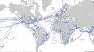 Mapa de backbones intercontinentais, internacionais e nacionais. Fonte: infrapedia