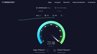 Captura de tela do site SpeedTest.net da velocidade da internet sendo medida em Mbps. Fonte: Vitor Valeri