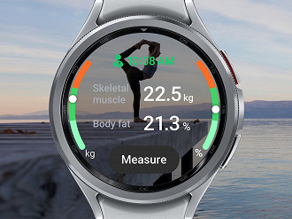 Medições feitas pelo Galaxy Watch6 sobre o estado corporal, incluindo os músculos esqueléticos e a procentagem de gordura. Fonte: Samsung