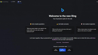 Captura de tela do modo escuro do Novo Bing. Fonte: Microsoft