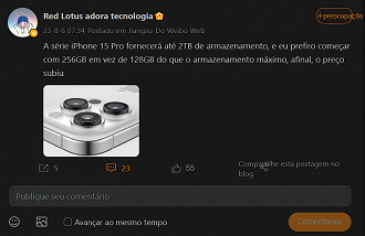 iPhones 15 Pro terão até 2TB de armazenamento interno (Post: Red Lotus)