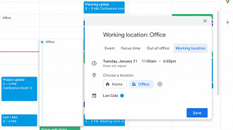 Novo recurso do Google Calendário de definir diferentes locais de trabalho. Fonte: Google