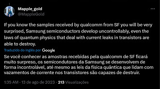 Amostras recebidas pela Qualcomm da Samsung Foundry (SF) surpreendem. Fonte: Twitter (@MappleGold)