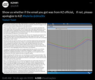 Captura de tela da publicação do perfil oficial da KZ no Twitter marcando o youtuber DMS para pedir provas sobre a acusação feita a respeito do KZ Krila. Fonte: Twitter