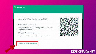 Em vez de ler o QR Code, é possível conectar sua conta com o número de telefone