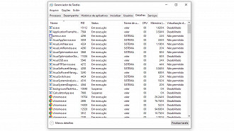 É possível pausar temporariamente o monitoramento de recursos do Gerenciado de Tarefas na aba Detalhes. Fonte: Vitor Valeri