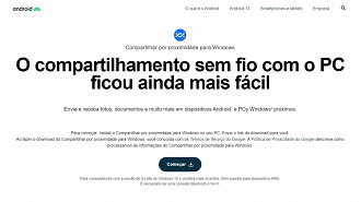 Captura de tela do site do Google para baixar o aplicativo Compartilhar por proximidade do Google para computadores (PCs) com Windows 10 e Windows 11. Fonte: Vitor Valeri