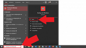 Como abrir o aplicativo Backup do Windows no Windows 10. Fonte: Vitor Valeri