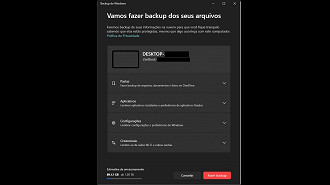 Aplicativo Backup do Windows no Windows 10. Fonte: Vitor Valeri
