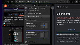 Novo recurso de escolha para opções de layout de divisão de tela no Microsoft Edge. Fonte: X (@Leopeva64)