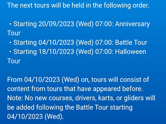 Calendário de encerramento do suporte de Mario Kart Tour. Fonte: Nintendo