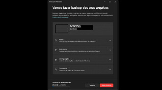 Aplicativo Backup do Windows no Windows 10. Fonte: Vitor Valeri