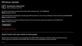 Captura de tela da atualização de setembro (KB5030211) do Windows 10 versão 22H2. Fonte: Vitor Valeri