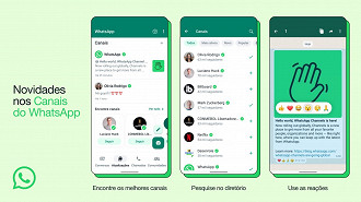 Capturas de tela demonstrando o recurso Canais do WhatsApp. Fonte: WhatsApp