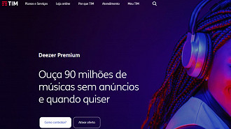 TIM possui página dedicada à parceria com a Deezer afirmando oferecer o plano Deezer Premium e engana clientes. Fonte: TIM