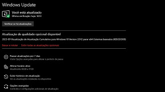 Captura de tela da atualização KB5030300 do Windows 10 versão 22H2. Fonte: Vitor Valeri