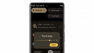 Ajuste do tamanho do texto nas Configurações rápidas do Android 14. Fonte: Google