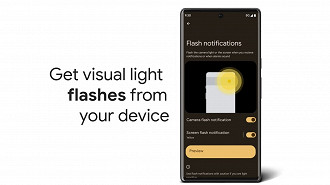 Aviso de notificações utilizando o flash da câmera do celular ou a tela no Android 14. Fonte: Google