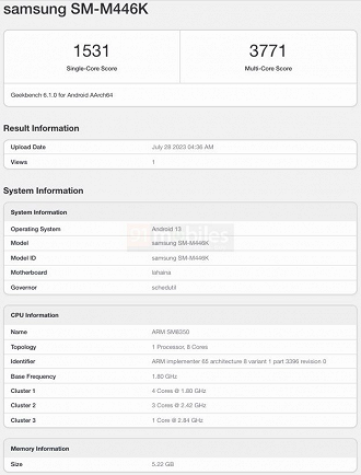 Galaxy M44 em benchmark