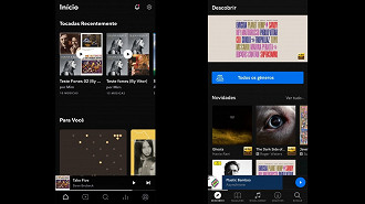 Tela inicial do Tidal a esquerda e do Qobuz a direita. Fonte: Vitor Valeri