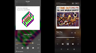 Tela de reprodução do Qobuz a esquerda e do Tidal a direita. Fonte: Vitor Valeri