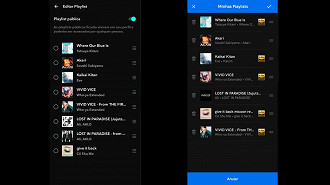 Opções de alteração da playlist que será reproduzida - Tidal a esquerda e Qobuz a direita.