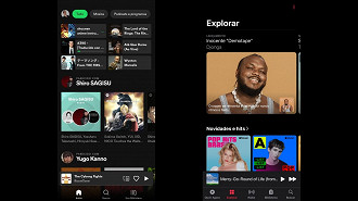 Tela inicial do Spotify a esquerda e do Apple Music a direita. Fonte: Vitor Valeri