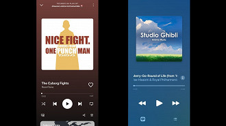 Tela de reprodução do Spotify a esquerda e do Apple Music a direita. Fonte: Vitor Valeri