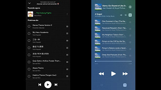 Opções de alteração da playlist que será reproduzida - Spotify a esquerda e Apple Music a direita. Fonte: Vitor Valeri