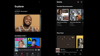 Tela inicial do Apple Music a esquerda e do Tidal a direita. Fonte: Vitor Valeri