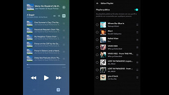 Opções de alteração da playlist que será reproduzida - Apple Music a esquerda e Tidal a direita. Fonte: Vitor Valeri
