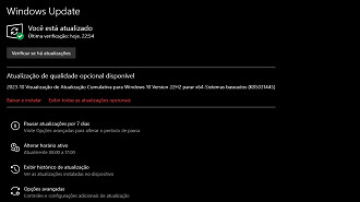 Captura de tela da atualização opcional (KB5031445) de outubro do Windows 10 versão 22H2. Fonte: Vitor Valeri