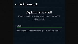 Captura de tela do recurso de vincular um e-mail à conta do WhatsApp. Fonte: TuttoAndroid