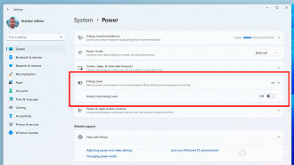 Novo sistema de economia de energia no Windows 11; Foto: Microsoft