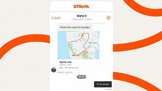 Captura de tela do recurso Strava Messaging em um grupo de mensagens criado dentro do aplicativo Strava. Fonte: Strava