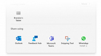 WhatsApp é adicionado ao menu de compartilhamento do Windows 11. Fonte: Microsoft
