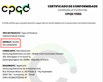 Certificado de Conformidade do Galaxy A25 5G pela Anatel