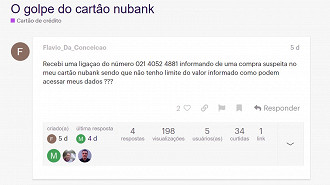 Ligação do SAC (serviço de atendimento ao cliente) do Nubank - Golpes de fraudes bancárias estão sendo aplicados pelos golpistas atualmente. Fonte: Vitor Valeri