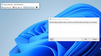 Captura de tela demonstrando o funcionamento do Gravador de Etapas no Windows. Fonte: Microsoft