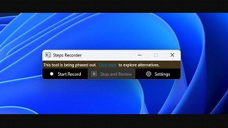 Captura de tela da janela do Gravador de Etapas mostrando o banner de aviso sobre o fim do aplicativo. Fonte: Microsoft
