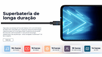 O aparelho possui uma bateria de 5000mAh e carregador TurboPower com 20W de potência (Motorola/Reprodução)