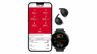 O Sennheiser Momentum Sport é capaz de sincronizar com o aplicativo Polar Flow e o smartwatch Polar Vantage V3. Fonte: Polar
